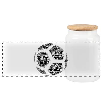 Football Ball - Football Word Cloud Black - Panoramic Cookie Jar with Wooden Lid - white - Front