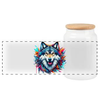 Loup - Boîte à biscuits avec couvercle en bois - blanc - Devant