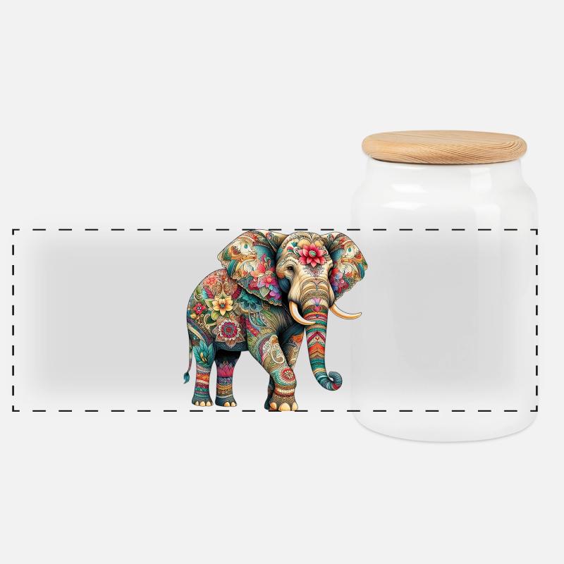 Elefant - Panorama Keksdose mit Holzdeckel - Weiß
