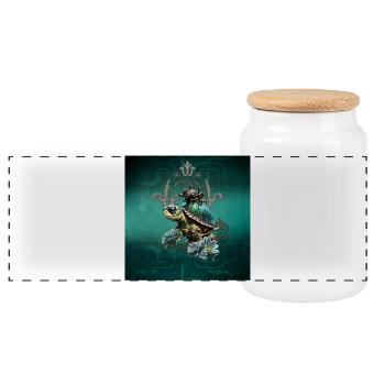 Unique steampunk turtle. - Panoramic Cookie Jar with Wooden Lid - white - Front