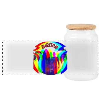 Surfer Silhouetten im Regenbogenfarben - Panorama Keksdose mit Holzdeckel - Weiß - Vorne