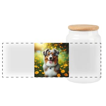 Australian Shepherd - Panoramic Cookie Jar with Wooden Lid - white - Front