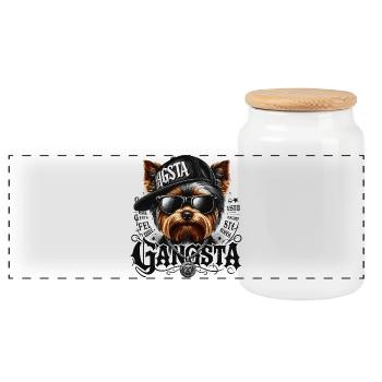Cadeau de chien Yorkshire Terrier Gangsta Gangster - Boîte à biscuits avec couvercle en bois - blanc - Devant