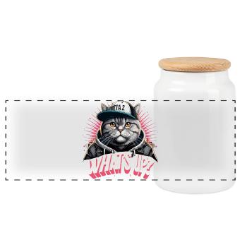 BKH British Shorthair Cat Tabby Gangster - Panoramic Cookie Jar with Wooden Lid - white - Front