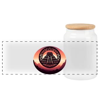 Mayan Temple Pyramid Aztec Tribal Tour - Panoramic Cookie Jar with Wooden Lid - white - Front