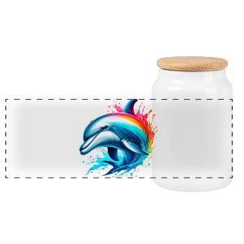 Dolphin - Panoramic Cookie Jar with Wooden Lid - white - Front