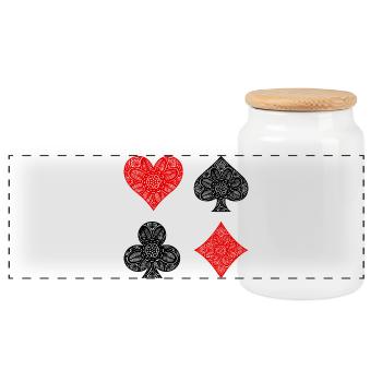 Casino Poker Kartenspiel Glücksspiel Zocken Pokern - Panorama Keksdose mit Holzdeckel - Weiß - Vorne