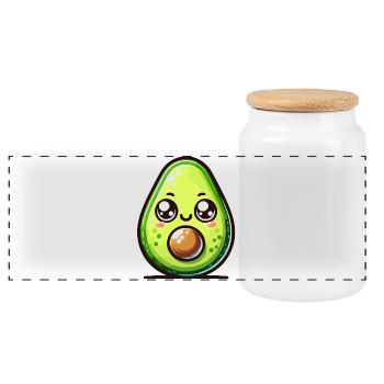 Avocado Adore: The Cutest Slice of Life - Panoramic Cookie Jar with Wooden Lid - white - Front