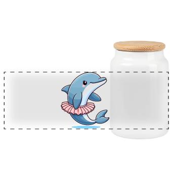 Balletic Dolphin: Graceful Waves - Panoramic Cookie Jar with Wooden Lid - white - Front