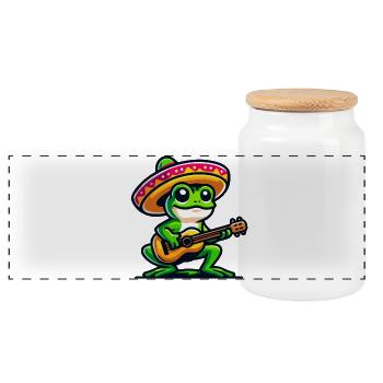 Sombrero-Serenade: Musikalisches Fest eines Frosches - Panorama Keksdose mit Holzdeckel - Weiß - Vorne