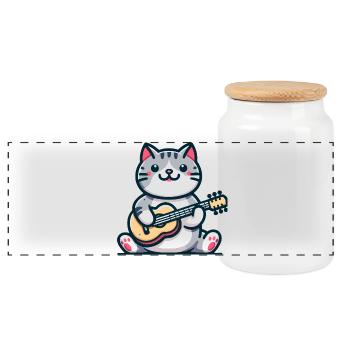 Le chat qui gratte la guitare - Boîte à biscuits avec couvercle en bois - blanc - Devant