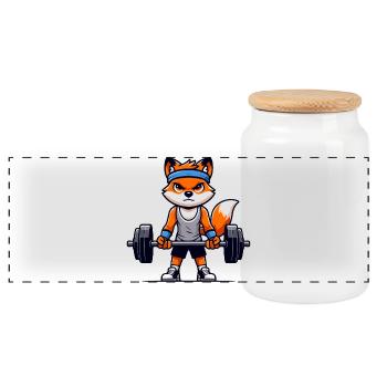 Fit Fox: Pumpeisen mit maßgeschneiderter Intensität - Panorama Keksdose mit Holzdeckel - Weiß - Vorne