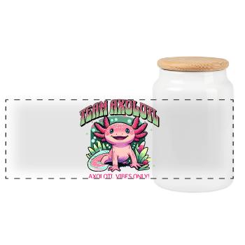 Team Axolotl Shirt, Süßes Axolotl Design - Panorama Keksdose mit Holzdeckel - Weiß - Vorne