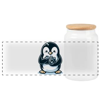 Photographe pingouin : l’aventurier de l’instantané - Boîte à biscuits avec couvercle en bois - blanc - Devant