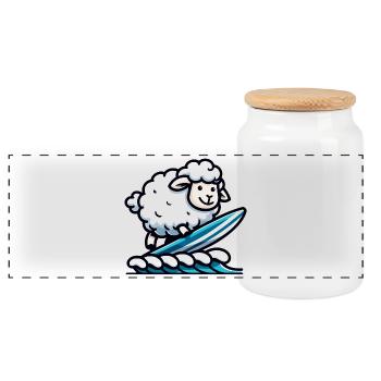 Mouton surfeur : Rider de vagues laineuses - Boîte à biscuits avec couvercle en bois - blanc - Devant