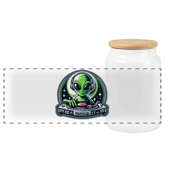 Galactic Grooves: The Extraterrestrial DJ - Panoramic Cookie Jar with Wooden Lid - white - Front