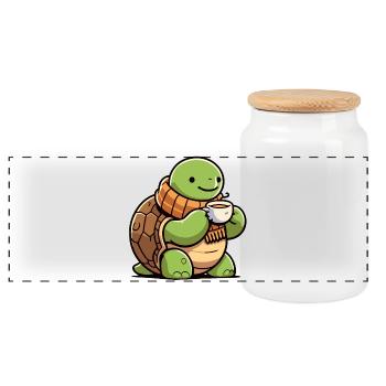 Tea Time Turtle: Der Muschel-Schlürfer - Panorama Keksdose mit Holzdeckel - Weiß - Vorne