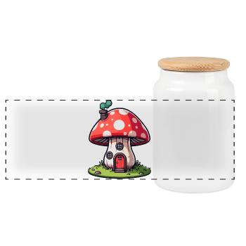 Enchanted Shroom Home: The Fungal Abode - Panoramic Cookie Jar with Wooden Lid - white - Front