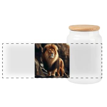 Lion - Boîte à biscuits avec couvercle en bois - blanc - Devant