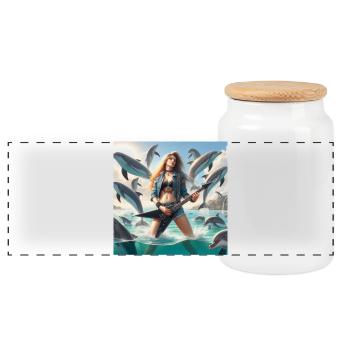 Guitariste de métal parmi les dauphins - Boîte à biscuits avec couvercle en bois - blanc - Devant