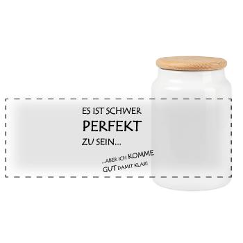 Es ist schwer Perfekt zu sein - Panorama Keksdose mit Holzdeckel - Weiß - Vorne