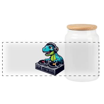 Dino Decks: Der Meister der Musik aus dem Mesozoikum - Panorama Keksdose mit Holzdeckel - Weiß - Vorne