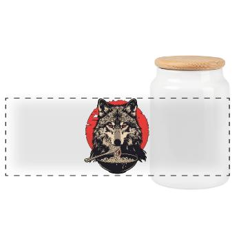 Wolf Ramen Noodles Wolfhead Wolves - Panoramic Cookie Jar with Wooden Lid - white - Front