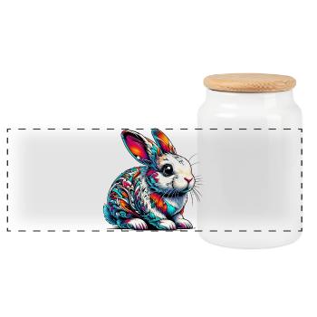 Rabbit - Panoramic Cookie Jar with Wooden Lid - white - Front