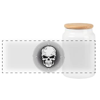 Radiant Skull,Skull,Skull Drawing - Panoramic Cookie Jar with Wooden Lid - white - Front