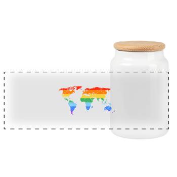 Regenbogen-Weltkarte Pride - Panorama Keksdose mit Holzdeckel - Weiß - Vorne