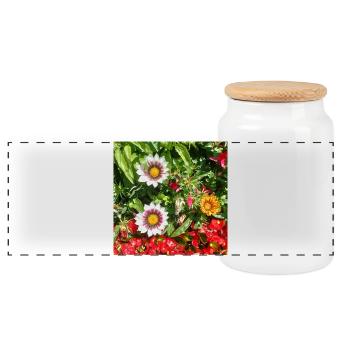 Mittagsblume – Sonnenkuss auf Lebensfreude - Panorama Keksdose mit Holzdeckel - Weiß - Vorne