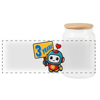 Fête d’anniversaire pour enfants Little Robot de trois ans - Boîte à biscuits avec couvercle en bois - blanc - Devant