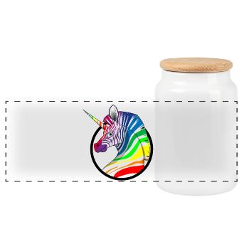 Regenbogen Einhorn Zebra - Panorama Keksdose mit Holzdeckel - Weiß - Vorne