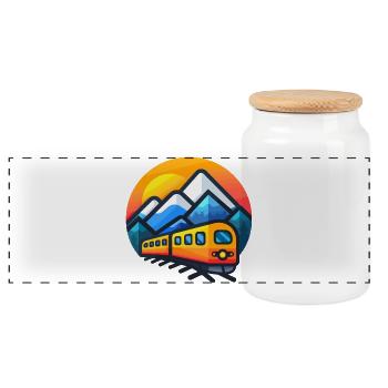 Train Cartoon Style - Panoramic Cookie Jar with Wooden Lid - white - Front