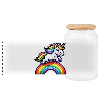 Radiant Rainbow Unicorn: The Magical Mare - Panoramic Cookie Jar with Wooden Lid - white - Front