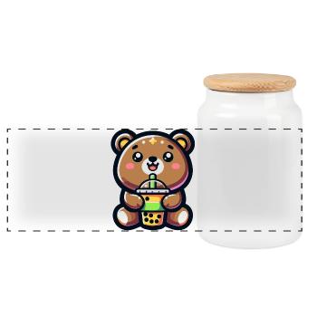 Boba Bear Bliss - Adorable câlin de thé - Boîte à biscuits avec couvercle en bois - blanc - Devant