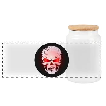 Skull,Skull,Skull with red glowing eyes - Panoramic Cookie Jar with Wooden Lid - white - Front