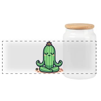 Cactus Zen - Pose de plante paisible - Boîte à biscuits avec couvercle en bois - blanc - Devant