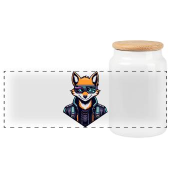 Cyber Fox Neon Tech Wild - Panorama Keksdose mit Holzdeckel - Weiß - Vorne