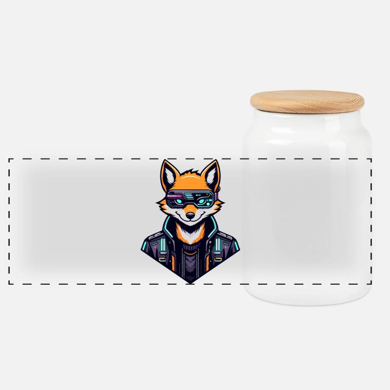 Cyber Fox Neon Tech Wild - Panorama Keksdose mit Holzdeckel - Weiß
