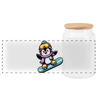 Snowboard Star: The Sliding Penguin - Panoramic Cookie Jar with Wooden Lid - white - Front