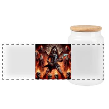 Metalhead in den Katakomben - Panorama Keksdose mit Holzdeckel - Weiß - Vorne