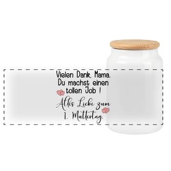 1. MUTTERTAG BABY MAMA KOMPLIMENTE - Panorama Keksdose mit Holzdeckel - Weiß - Vorne