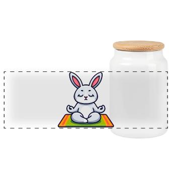 Zen Hare: The Meditative Munchkin - Panoramic Cookie Jar with Wooden Lid - white - Front