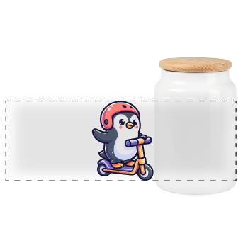 Pingouin en déplacement : le chéri qui s’époumone - Boîte à biscuits avec couvercle en bois - blanc - Devant
