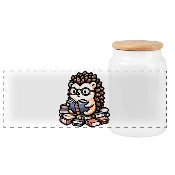 Hedgehog Bookworm: The Literary Spine - Panoramic Cookie Jar with Wooden Lid - white - Front