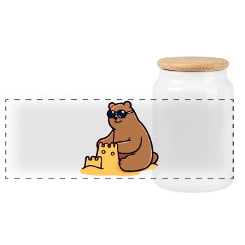 Beachside Bear: The Sandy Castle King - Panoramic Cookie Jar with Wooden Lid - white - Front