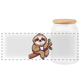 Sloth Sipper: Die gemütliche Liege - Panorama Keksdose mit Holzdeckel - Weiß - Vorne