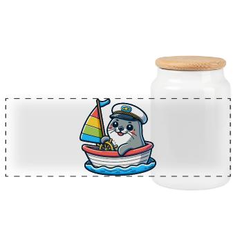 Sailing Seal: The Nautical Navigator - Panoramic Cookie Jar with Wooden Lid - white - Front