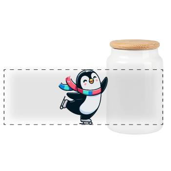 Winter Waltz Penguin: The Icy Dancer - Panoramic Cookie Jar with Wooden Lid - white - Front